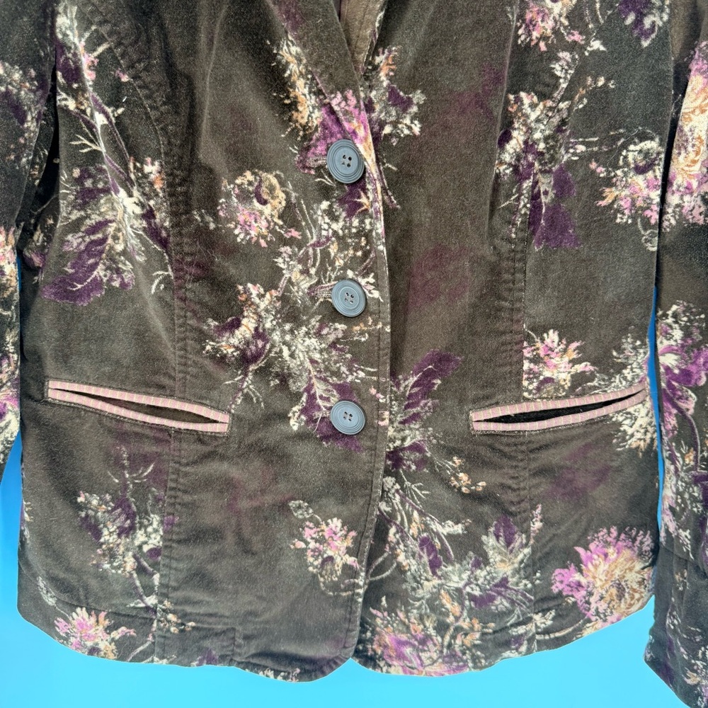 J. Jill Floral Velvet Cotton Blazer Jacket Petite Small Boho Y2K Dark Academia - Picture 5 of 7